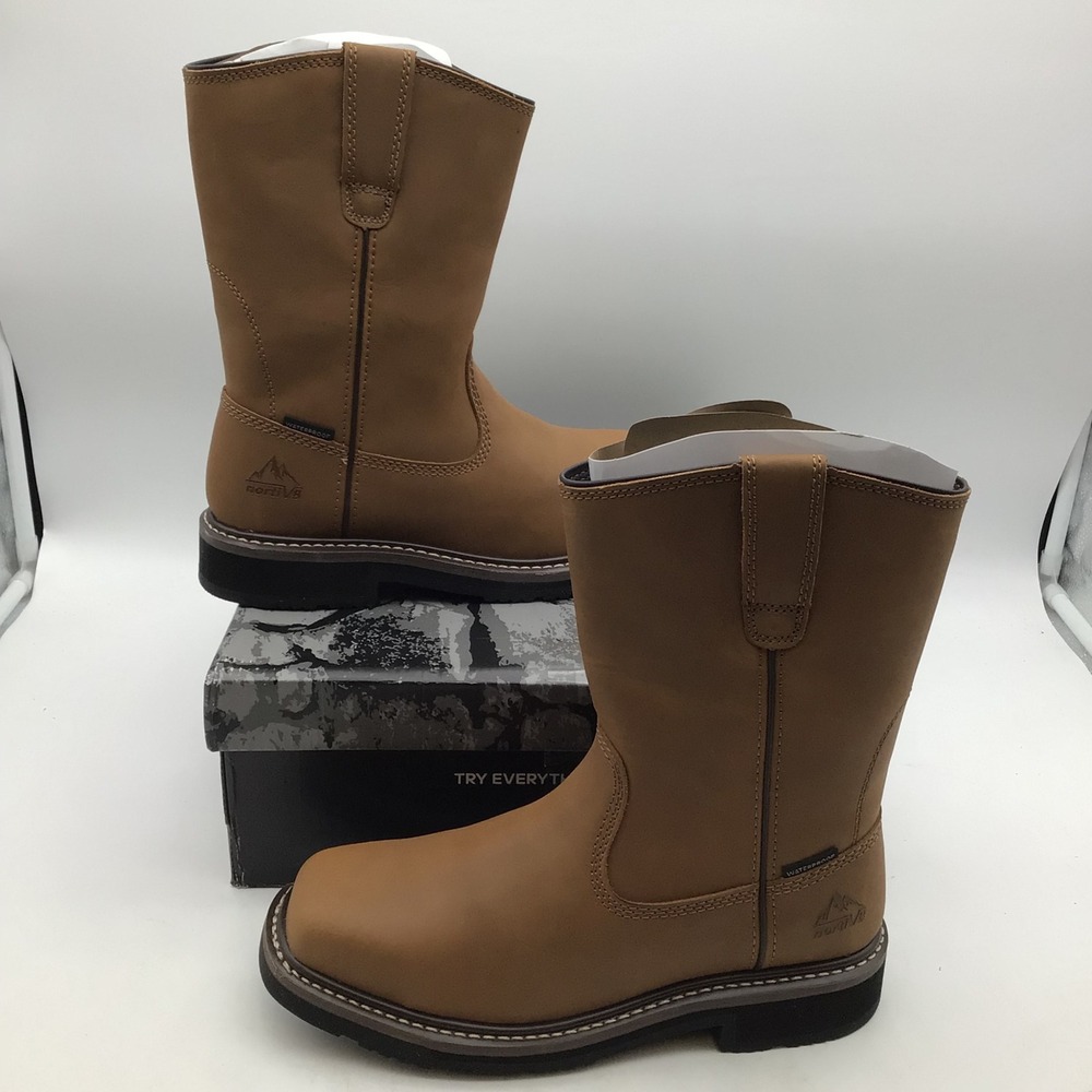 Nortiv 8 Mens Camel Leather Pull On Work‎ Boots SNIC2431M Size 9 NEW